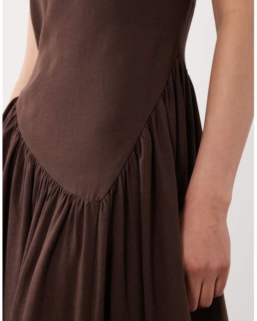 ASOS Natural Dropped Waist Linen Mix Maxi Dress