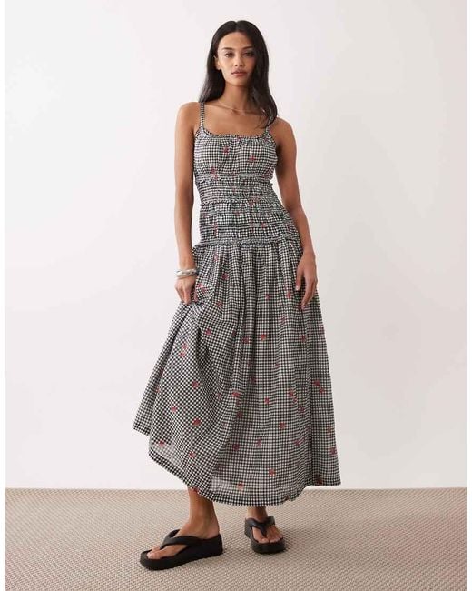 Abercrombie & Fitch Gray Smocked Drop Waist Maxi Dress