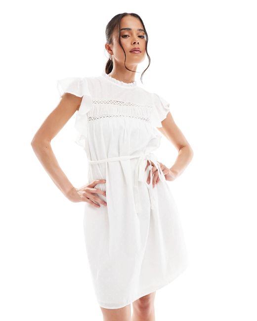 Vero Moda White Dobby Mini Dress With Self Tie