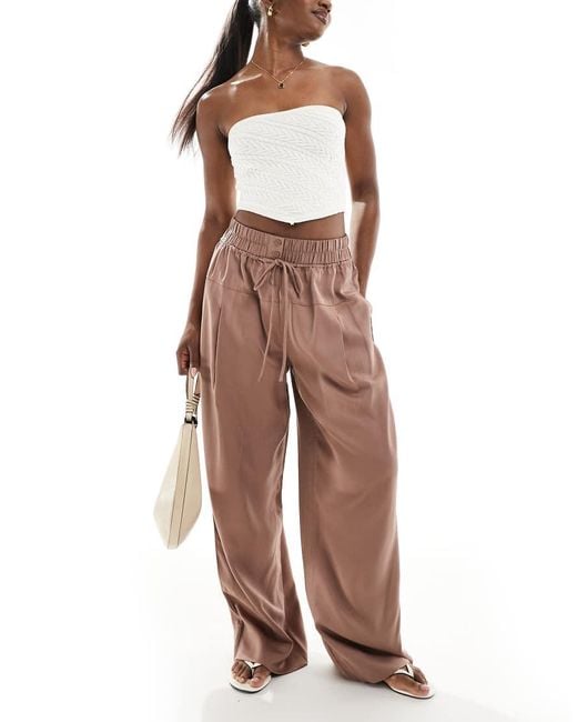ASOS Brown Oversized Pull On Trousers With Panel And Pleat Detail