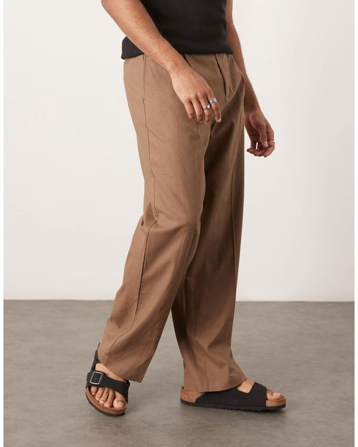 Pantalon ample et habillé avec pinces à l'avant en lin mélangé ASOS pour homme en coloris Brown