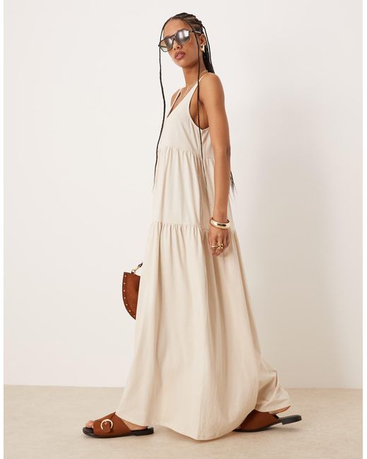 ASOS Natural – trapezförmiges, gestuftes maxikleid