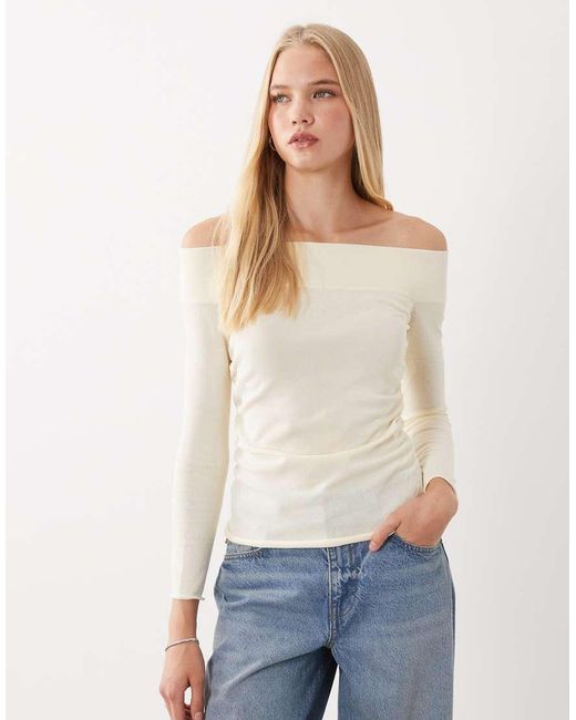 Mango Natural Lightweight Knitted Off Shoulder Top