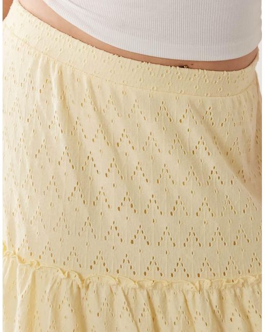 Vila Curve Natural Tiered Pointelle Midi Skirt