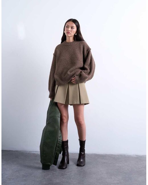 TOPSHOP Brown Knit Wool Blend Fluffy Exposed Seams Easy Sweater