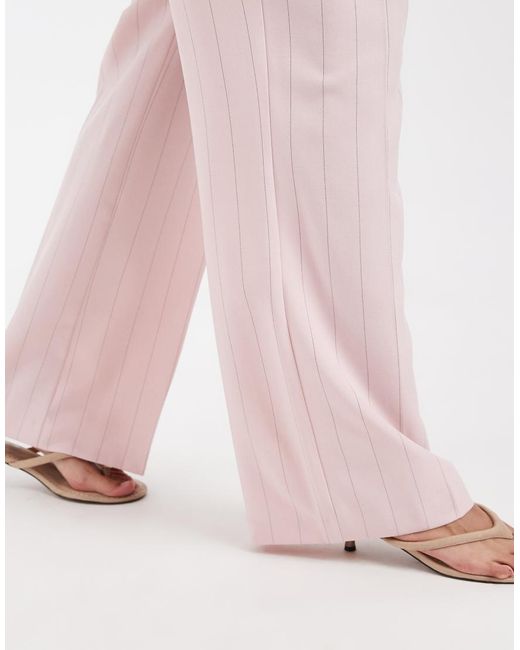 River Island Pink Striped Wide Leg Tailored Trouser