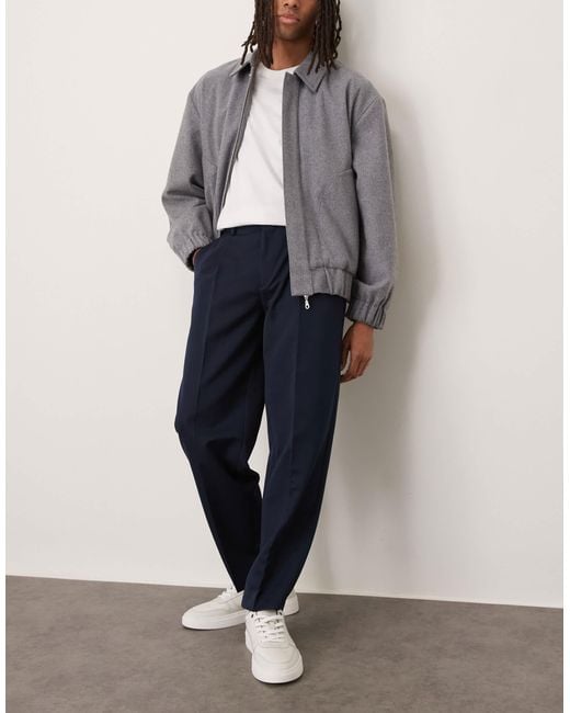 ASOS Blue Smart Oversized Tapered Trousers With Front Pleats for men