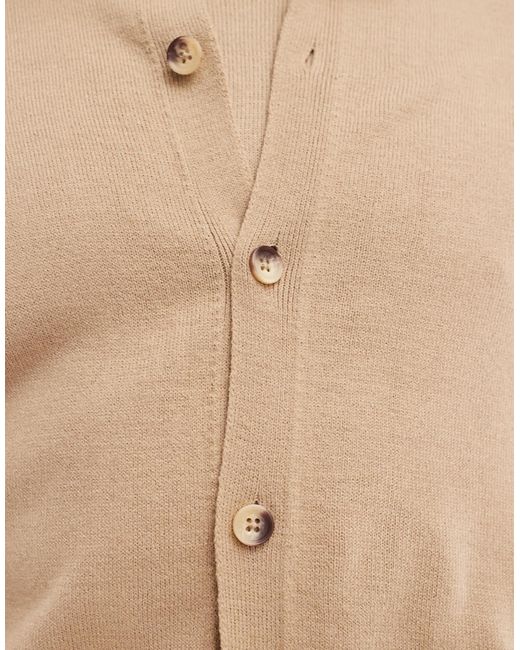 ASOS Natural Co-ord Knitted Button Through Polo for men