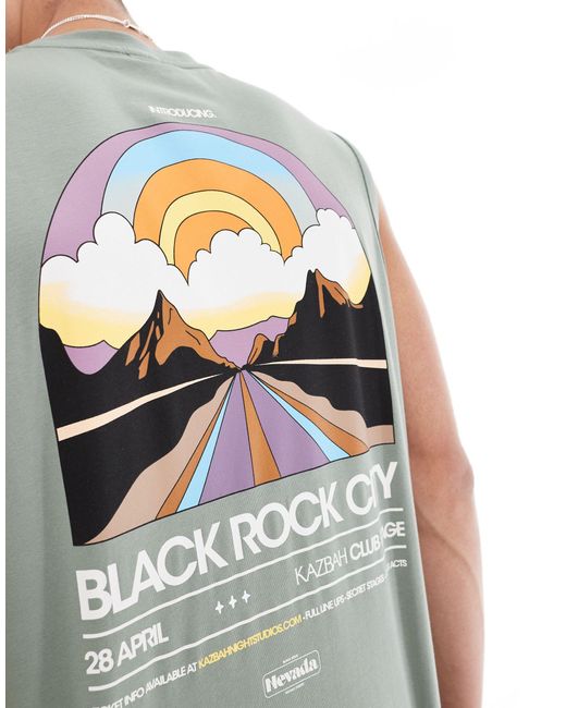 Canotta oversize salvia con stampa di black rock sulla schiena di Only & Sons in Gray da Uomo