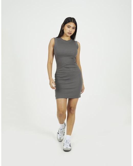 Brave Soul Gray Ribbed Jersey Sleeveless Bodycon Mini Dress