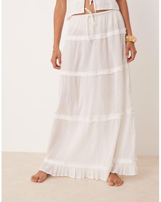 ASOS Natural Crinkle Ruffle Maxi Beach Skirt