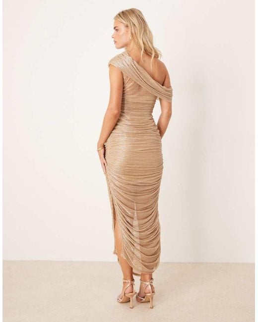 Forever New Natural Mesh Ruched Asymmetrical Midaxi Dress