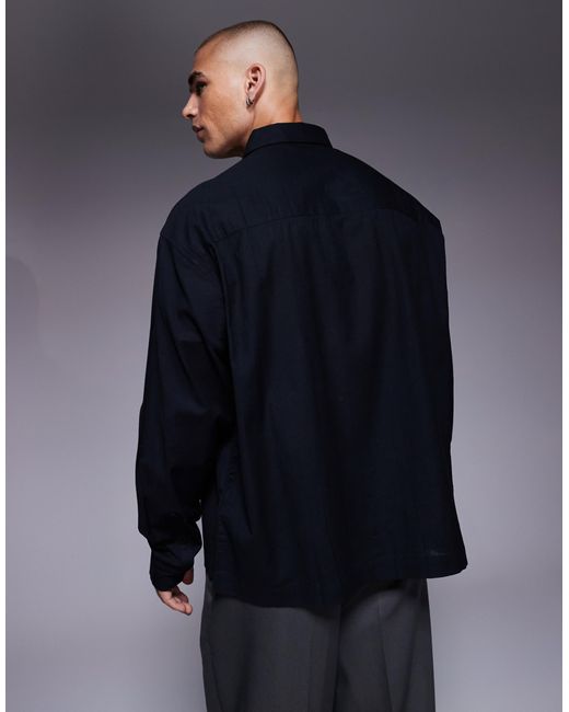 ASOS Blue Relaxed Shirt With Lace Insert for men