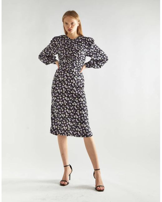 Glamorous White Round Neck Long Sleeves Midi Dress