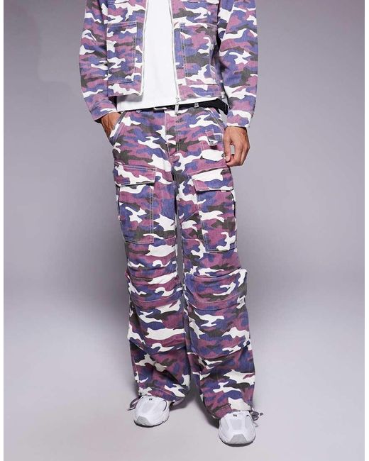 Liquor N Poker Purple Baggy Denim Cargos Co-Ord for men