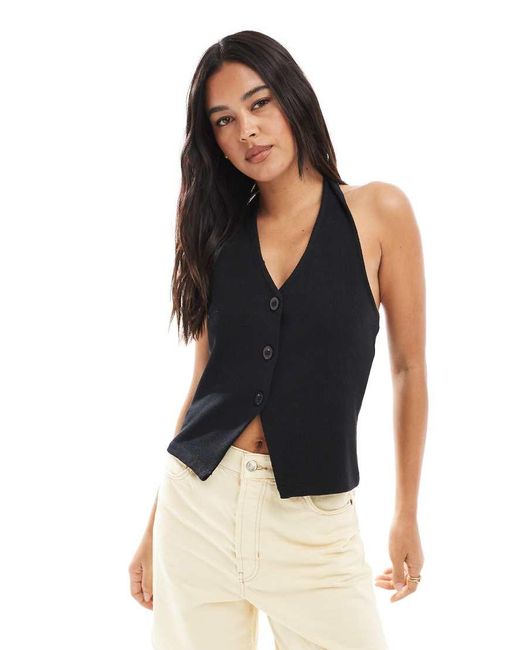 Miss Selfridge Blue Sleeveless Soft Rib Waistcoat Co Ord