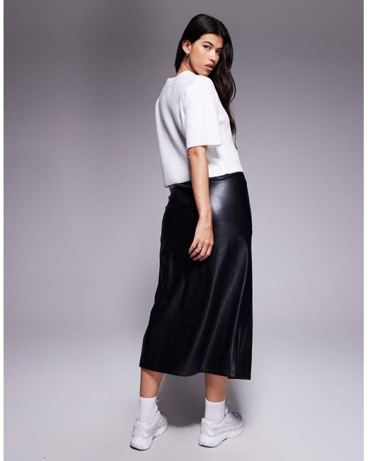 ASOS Blue Faux Leather Wrap Midi Skirt
