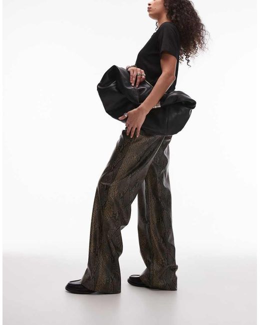 Mango Rechte Broek Met Leerlook En Slangenprint in het Brown