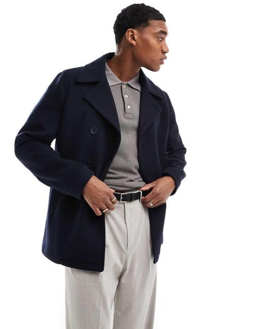French Connection Blue French Connection Double Breasted Coat for men