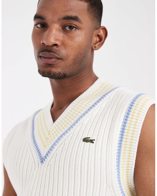 Lacoste – grobstrick-pullunder in White für Herren
