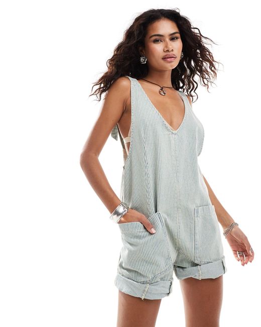 Free People White High Roller Railroad Smocked Romper