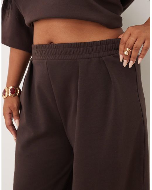 ASOS Brown Asos Design Curve Co-ord Interlock Wide Leg Trouser