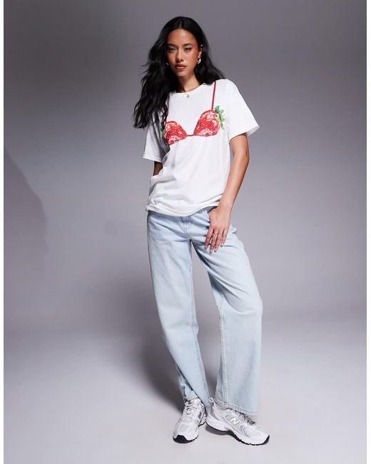 River Island Gray Strawberry Bikini T-shirt