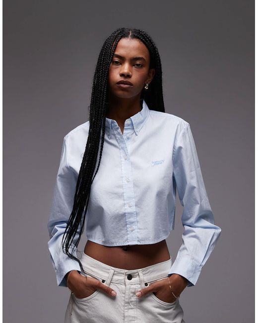 Tommy Hilfiger Gray Long Sleeve Regular Fit Crop Poplin Shirt