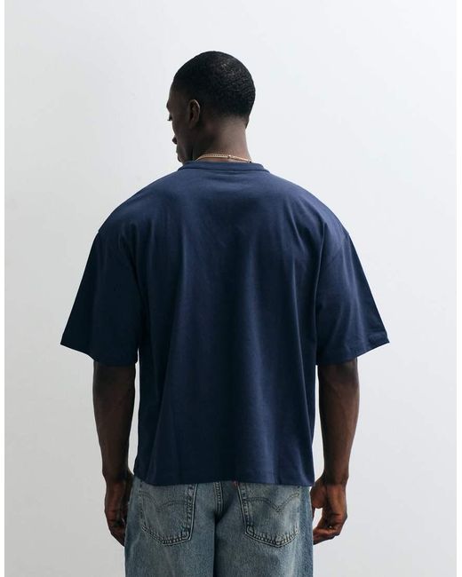 ASOS Blue Boxy Oversized Henley T-shirt With Text Chest Graphic for men