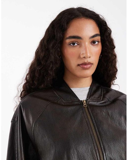 ASOS Black Asos Design Tall Washed Leather Look Oversized Bomber Jacket