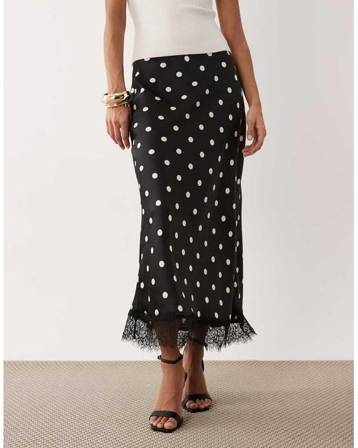 Nobody's Child White Satin Lace Trim Maxi Skirt