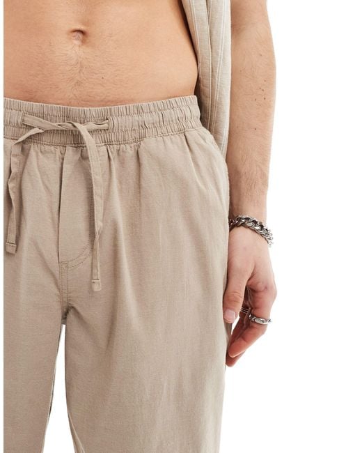 Jack & Jones Natural Loose Linen Pants With Drawstring Waist for men