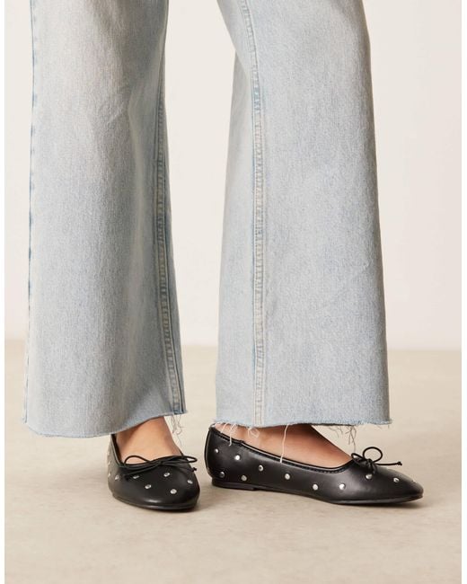 Asos Design Wide Fit Gray Lynette High Vamp Studded Ballets