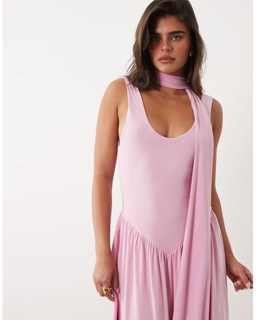 ASOS Pink Slinky Maxi Dress With Scarf Detail