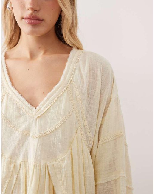 ASOS Natural V Neck Laundered Smock Mini Dress
