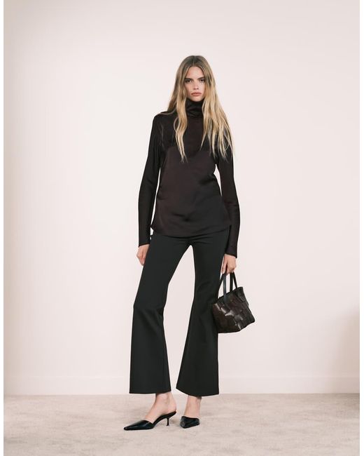 Mango Black Capsule High Neck Long Sleeve Satin Look Top