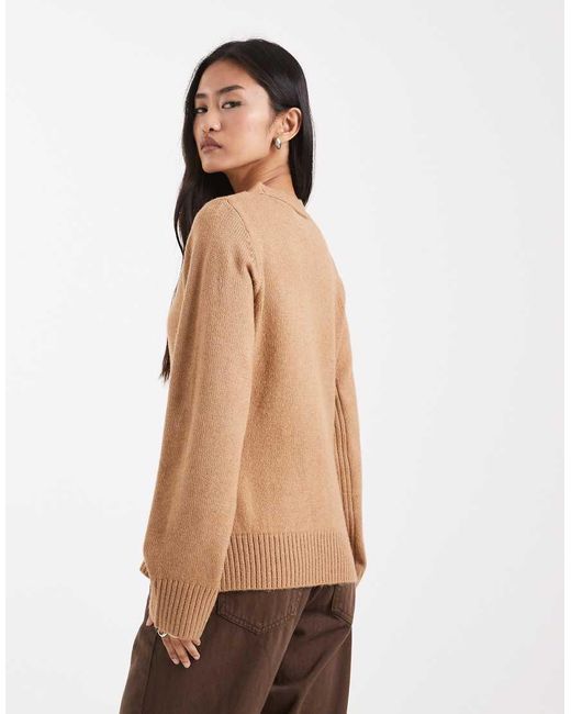 ASOS Brown Waisted V Neck Cardigan With Pocket Detail