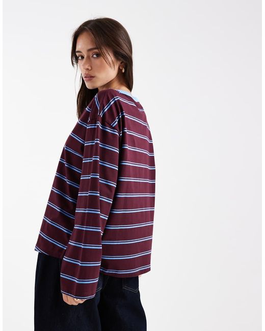 Collusion Red Long Sleeve T-Shirt With Contrast Neck