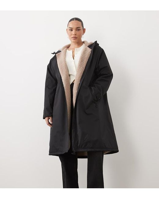 ASOS Black Asos Design Curve Longline Rain Coat With Borg Liner