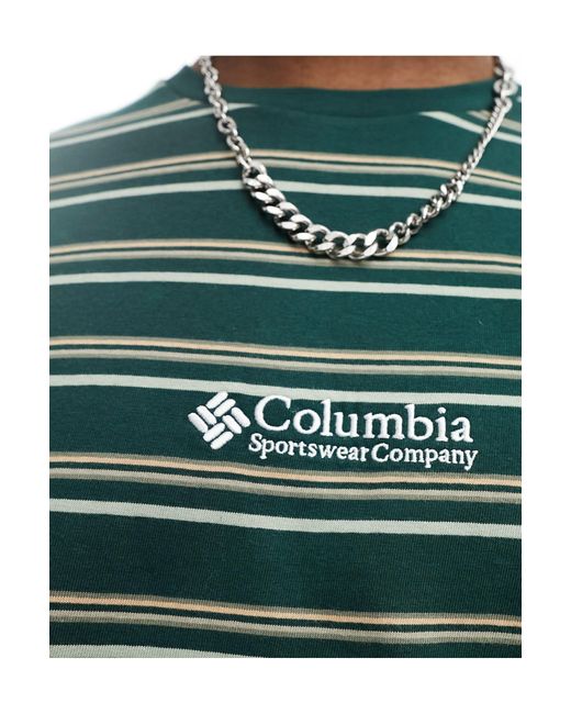 Columbia Green Csc Striped Embroidered Logo T-shirt for men