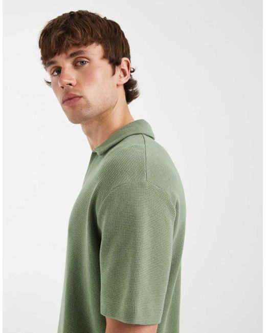 ASOS Green Relaxed Revere Polo for men