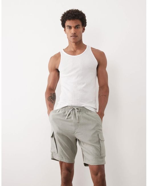 Threadbare Gray Pull On Shorts With Cargo Pockets for men