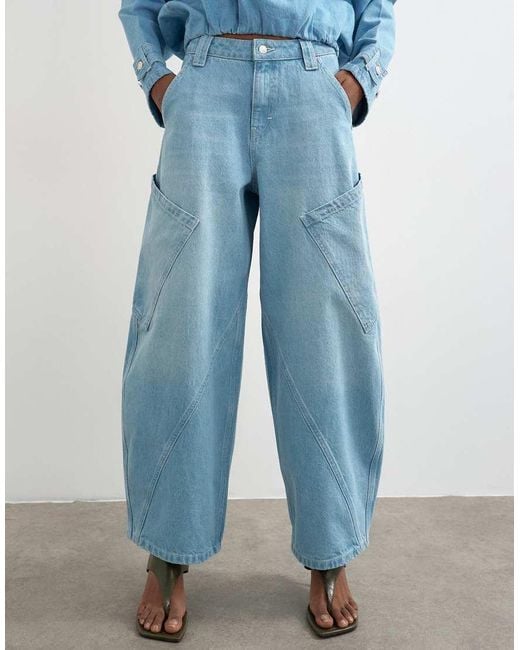 TOPSHOP Blue High Rise Utility Barrel Jeans