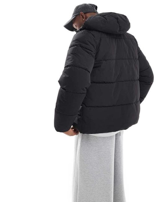 Only & Sons Black Padded Puffer With Hood & Utility Pockets for men