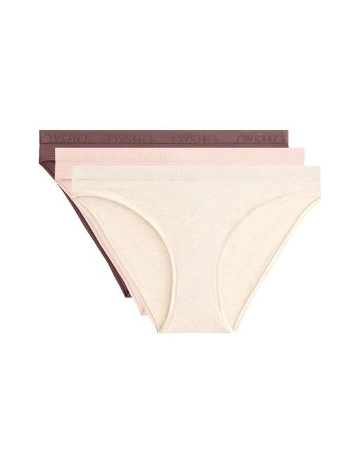 Oysho White 3 Cotton Blend Classic Briefs With Logo