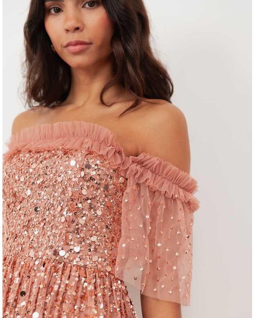 Maya Pink Embellished Bardot Midaxi Dress
