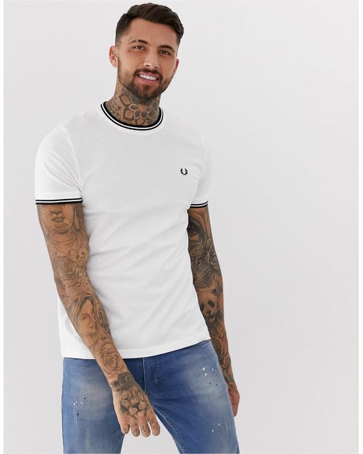 Fred Perry Cotton Twin Tipped T-shirt in White for Men | Lyst