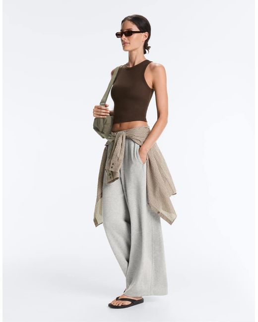 Oysho White Rib Modal Blend Long Tank Top