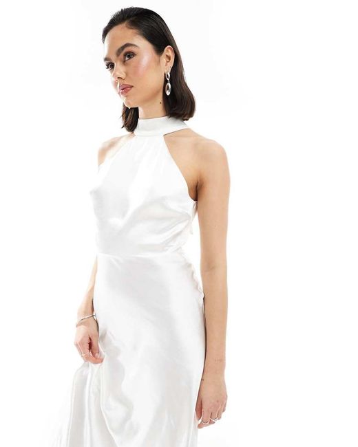 Six Stories White Bridal Halter Neck Satin Maxi Dress