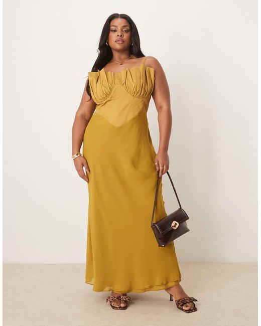 Asos design curve - robe longueur mollet hybride en biais avec corset - ocre ASOS en coloris Metallic